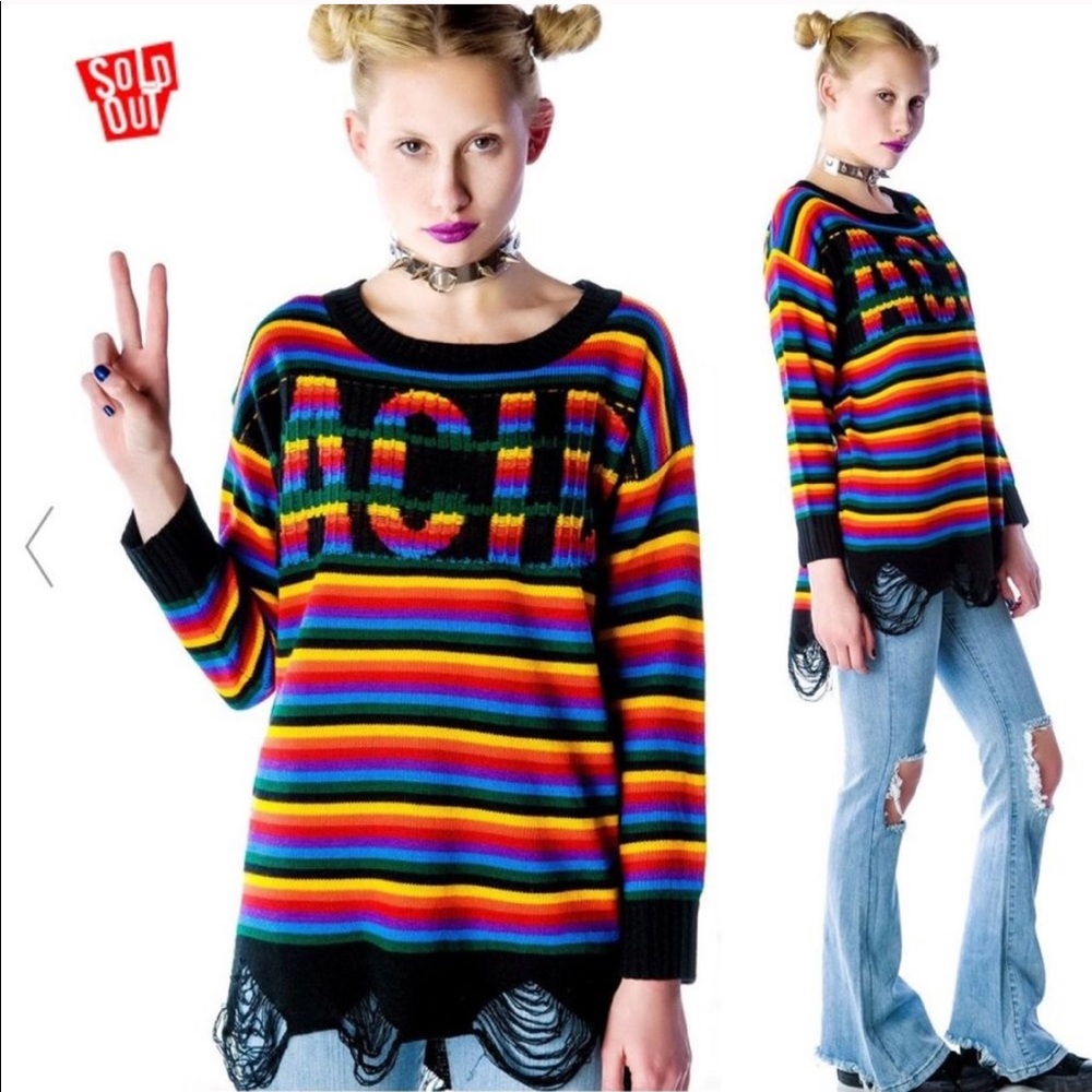 Ultra Rare UNIF ACID Rainbow Striped Sweater Sz S - Picture 2 of 11